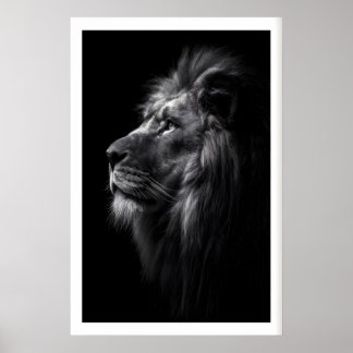 Lion Wall Art Black and White Side Profile with