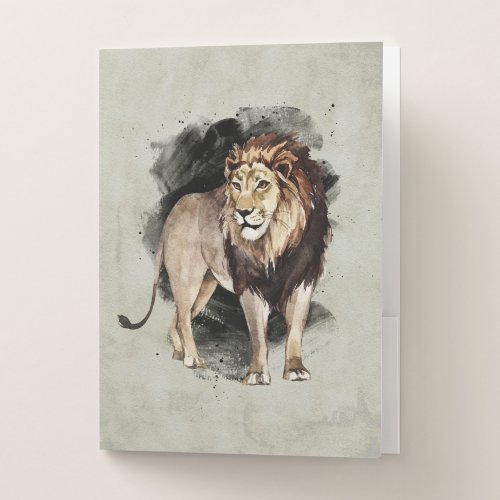 Lion Watercolor Animal Art Savanna Africa Painting Pocket Folder
