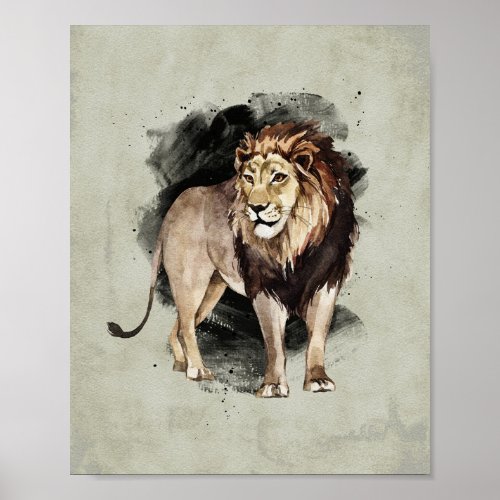 Lion Watercolor Animal Art Savanna Africa Painting Poster