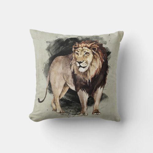 Lion Watercolor Animal Art Savanna Africa Painting Throw Pillow