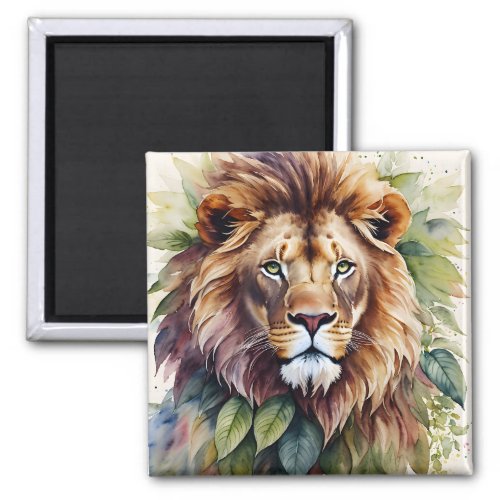 Lion Watercolor Botanical Artwork Magnet