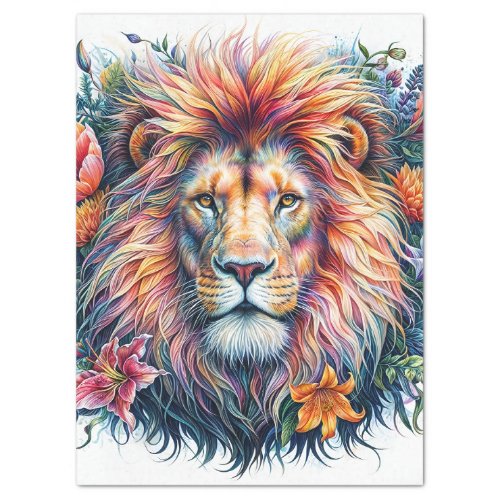 Lion Watercolor Colorful Floral Tissue Paper