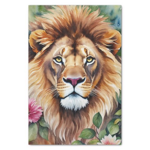 Lion Watercolor Floral Art Tissue Paper