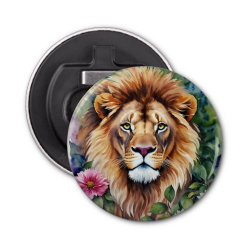 Lion Watercolor Floral Artwork Bottle Opener