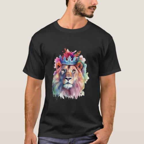 Lion Watercolor Floral Lion Artwork Animal King  T_Shirt