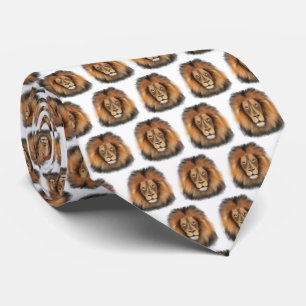 lion watercolor Leo king safari animal jungle cat Neck Tie