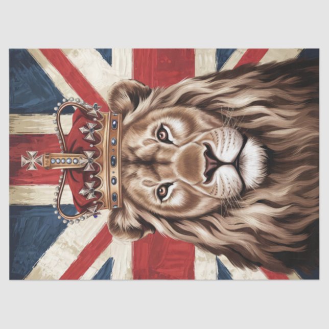 Lion Wearing a Crown British Flag Decoupage Tissue Paper (Front)