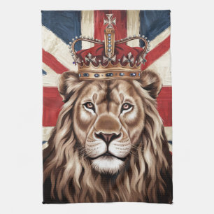 Lion Wearing a Crown British Flag Kitchen Towel