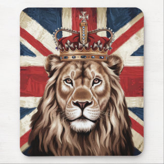 Lion Wearing a Crown British Flag Mouse Pad