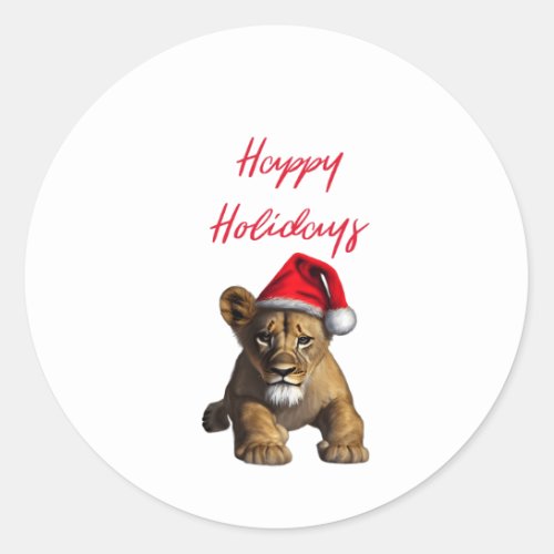 Lion Wearing a Santa Claus Hat  Classic Round Sticker