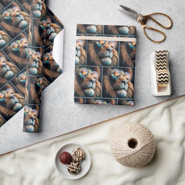 Lion Wearing GO WILD Neon Sunglasses Wrapping Paper (Crafts)
