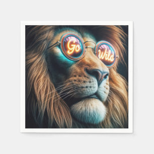 Lion Wearing Neon Sunglasses With Text Napkins