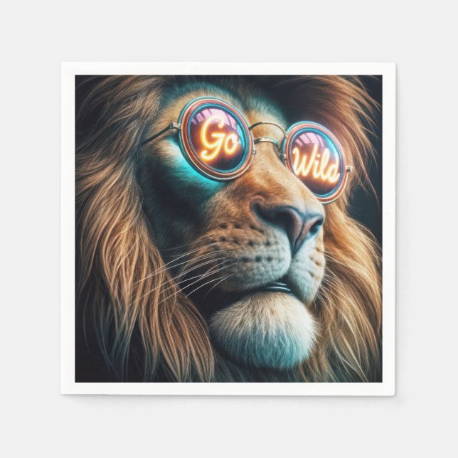 Lion Wearing Neon Sunglasses With Text Napkins (Front)