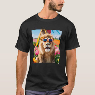Lion Wearing Sunglasses In A Dutch Field With Wind T-Shirt