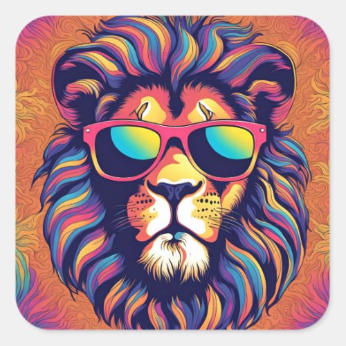 Lion Wearing Sunglasses Square Sticker