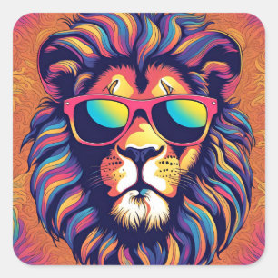 Lion Wearing Sunglasses Square Sticker