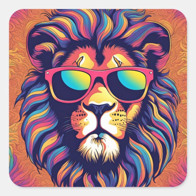 Lion Wearing Sunglasses Square Sticker (Front)