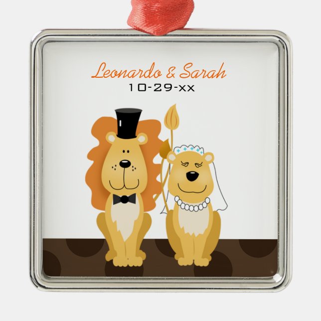 Lion Wedding Couple Custom Ornament (Front)