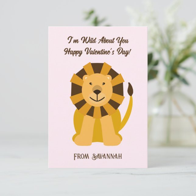 Lion Wild About You Valentine's Day Kids Note Card (Standing Front)