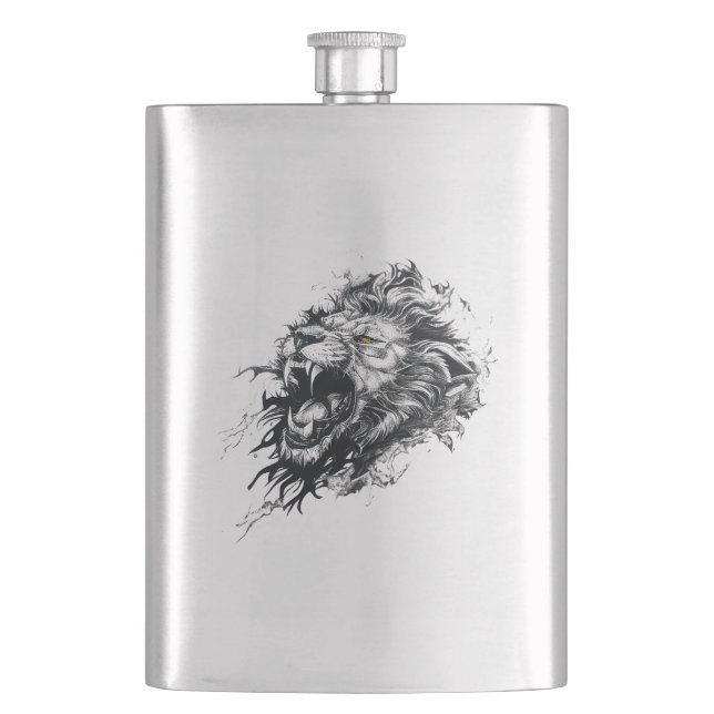 Lion Wild Animal Nature Illustration Art Tattoo Flask (Front)