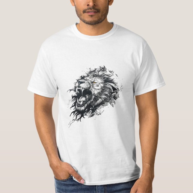 Lion Wild Animal Nature Illustration Art Tattoo T-Shirt (Front)