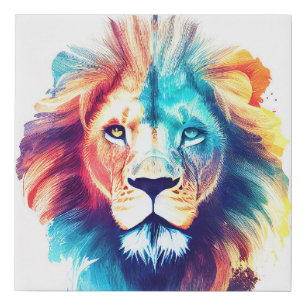 Lion Wild Nature Animal Color Art Painting Faux Canvas Print