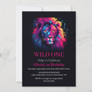 Lion Wild One Birthday Invitation