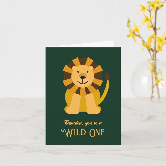 Lion Wild One First Birthday Card for Baby (Yellow Flower)