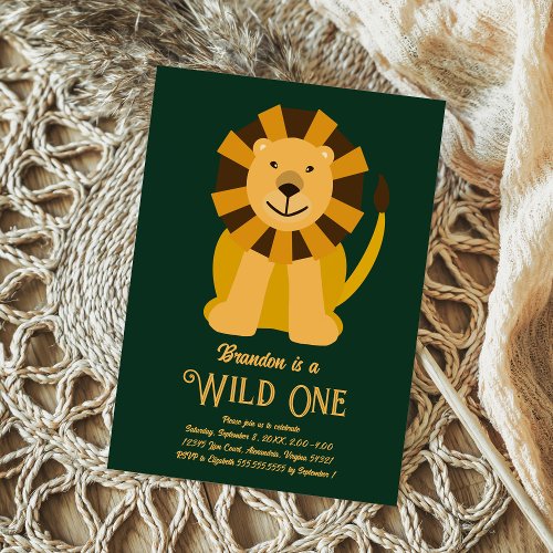 Lion Wild One First Birthday Jungle Safari Photo Invitation