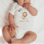 Lion with 3 Brown Balloons 1st Birthday Baby Bodys Baby Bodysuit<br><div class="desc">A sweet lion holding 3 brown balloons. The perfect outfit for your baby's 1st Birthday party! The balloons are neutral toned but you can also change the colour of each one if you prefer. You can also change the 'ONE' letters or delete them.</div>