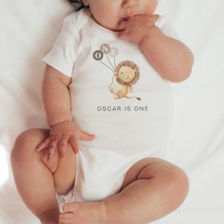 Lion with 3 Brown Balloons 1st Birthday Baby Bodys Baby Bodysuit