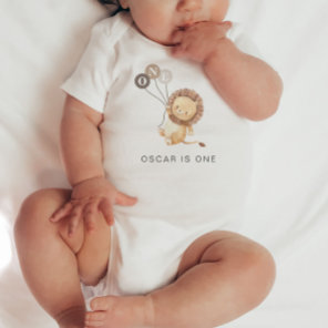 Lion with 3 Brown Balloons 1st Birthday Baby Bodys Bodysuit