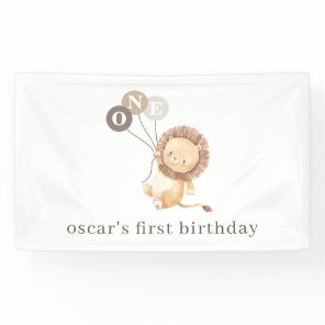 Lion with 3 Brown Balloons 1st Birthday Banner