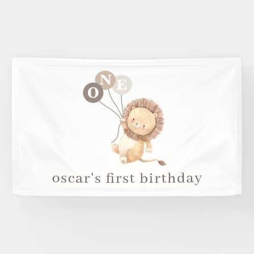 Lion with 3 Brown Balloons 1st Birthday Banner