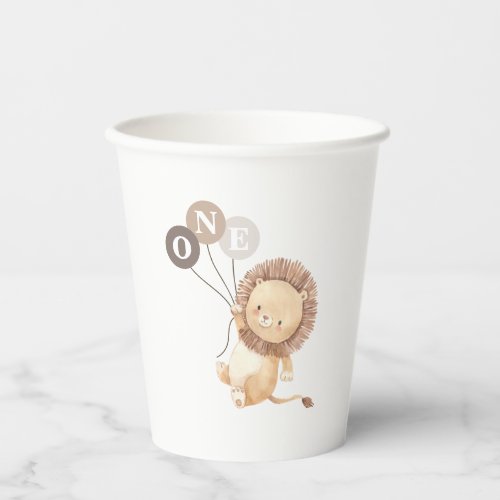 Lion with 3 Brown Balloons 1st Birthday Paper Cups
