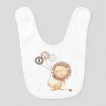 Lion with 3 Brown Balloons Baby Bib