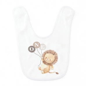 Lion with 3 Brown Balloons Baby Bib