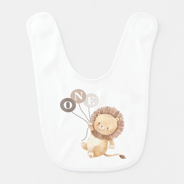 Lion with 3 Brown Balloons Baby Bib (Front)