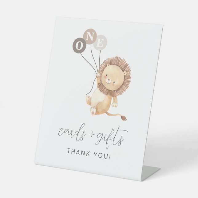 Lion with 3 Brown Balloons Cards Gifts Sign (Front)