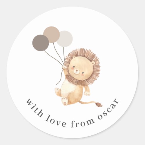 Lion with 3 Brown Balloons Classic Round Sticker