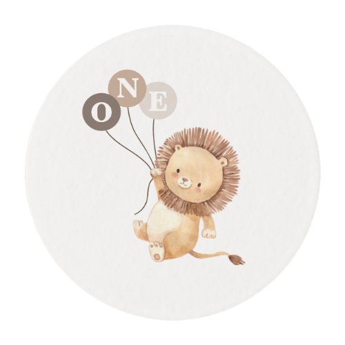 Lion with 3 Brown Balloons Edible Frosting Rounds