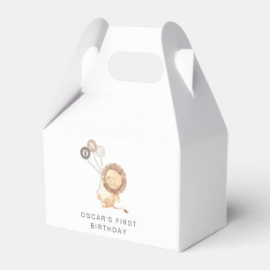 Lion with 3 Brown Balloons Favor Boxes