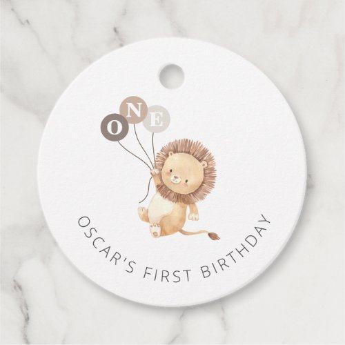 Lion with 3 Brown Balloons Favor Tags