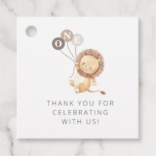 Lion with 3 Brown Balloons Favor Tags