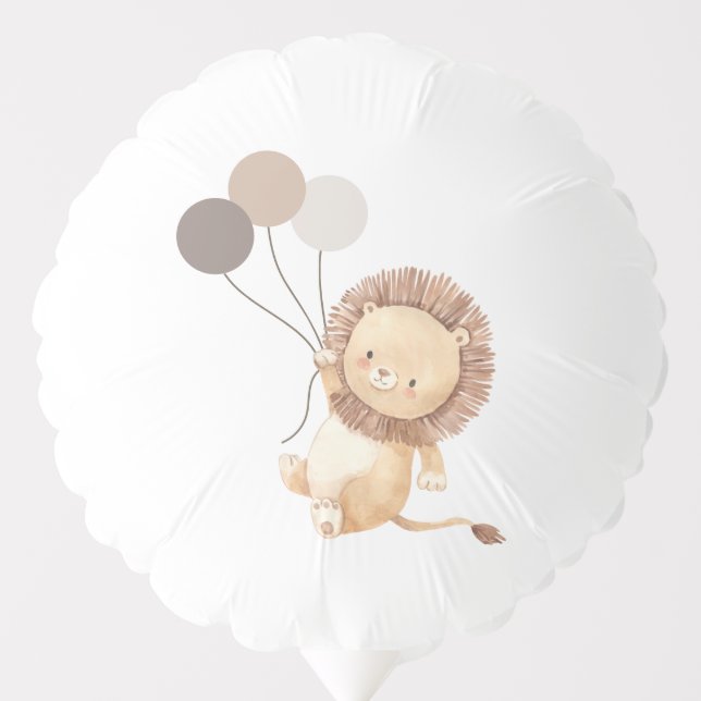 Lion with 3 Brown Balloons for Baby Shower (Front)
