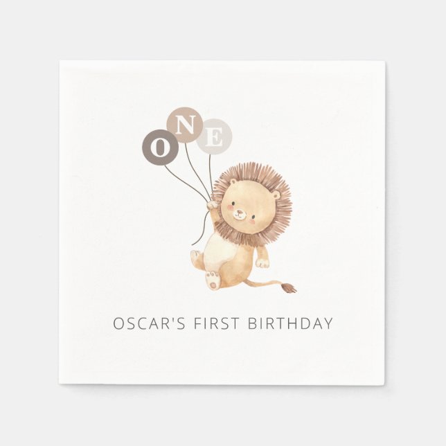 Lion with 3 Brown Balloons Napkins (Front)