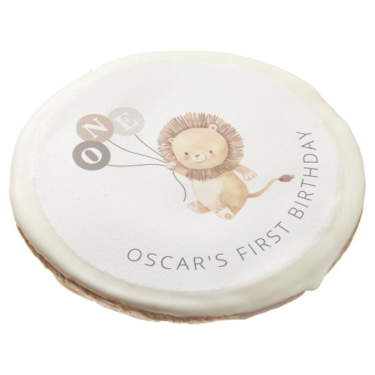 Lion with 3 Brown Balloons Sugar Cookie (Angled)