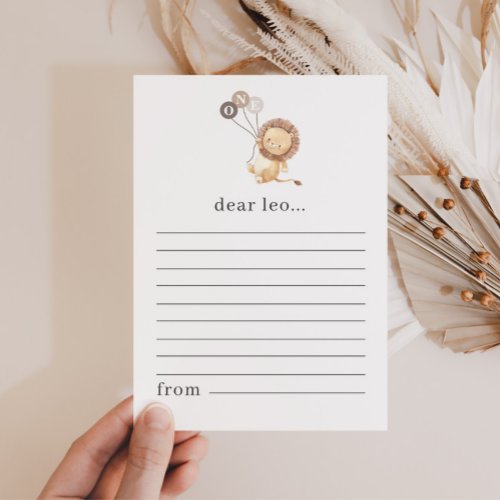 Lion with 3 Brown Balloons Time Capsule Note Card