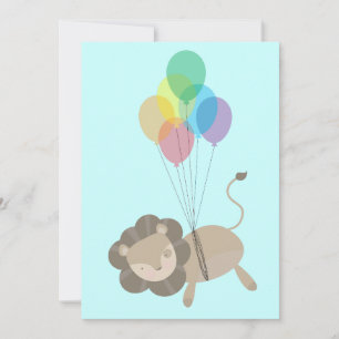 Lion with Balloons Baby Shower Invitation