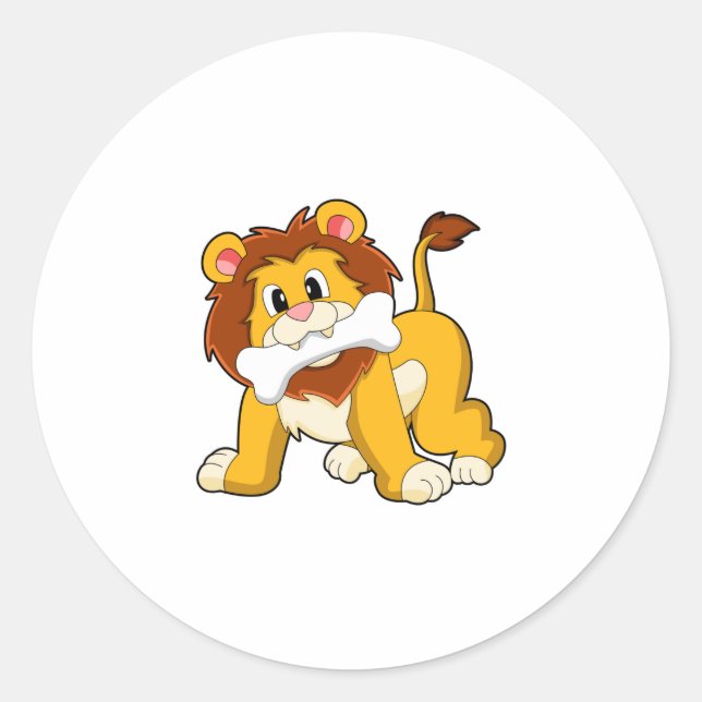 Lion with Bone Classic Round Sticker (Front)